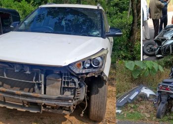 ಕಾರು ಬೈಕ್ ಡಿಕ್ಕಿ ಕಾರಿನೊಂದಿಗೆ ಚಾಲಕ ಪರಾರಿ